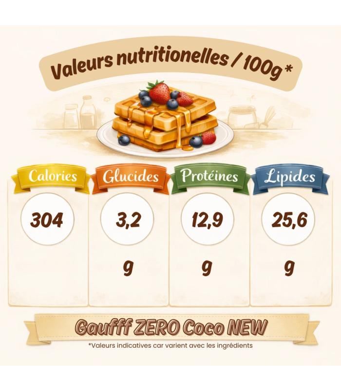 Gaufre Sans Gluten & Sans Lactose et très faible en glucides - Gaufff Zero Coco