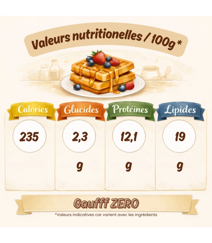 Gaufre Sans Gluten & Sans Lactose et très faible en glucides - Gaufff Zero Nature